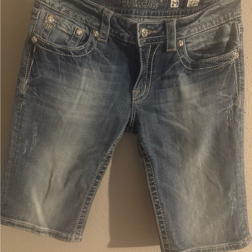 Miss Me Blue Denim Shorts with Silver Accents